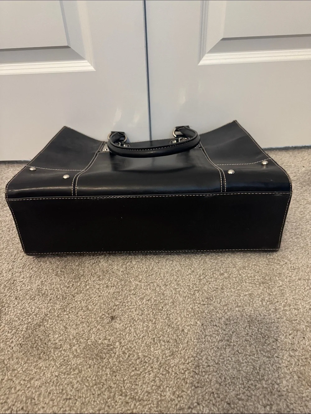 Wilsons Black Leather Tote with Snake-Print Interior